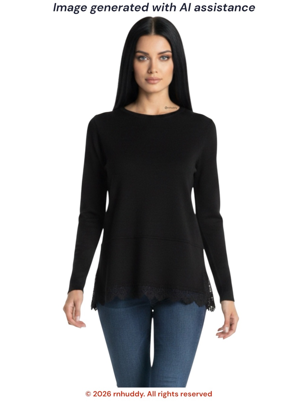 NWT Bobeau M soft black bottom lace long sleeve top